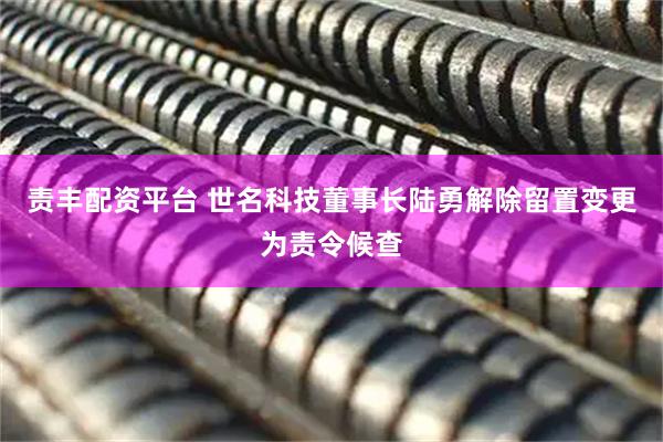 责丰配资平台 世名科技董事长陆勇解除留置变更为责令候查